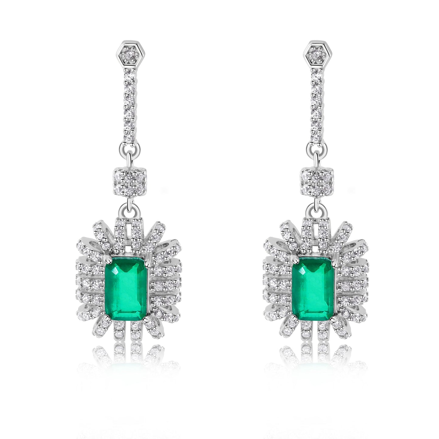 Rhodium Plated 925 Sterling Silver Dangling Green CZ Stud Earrings - BGE00745