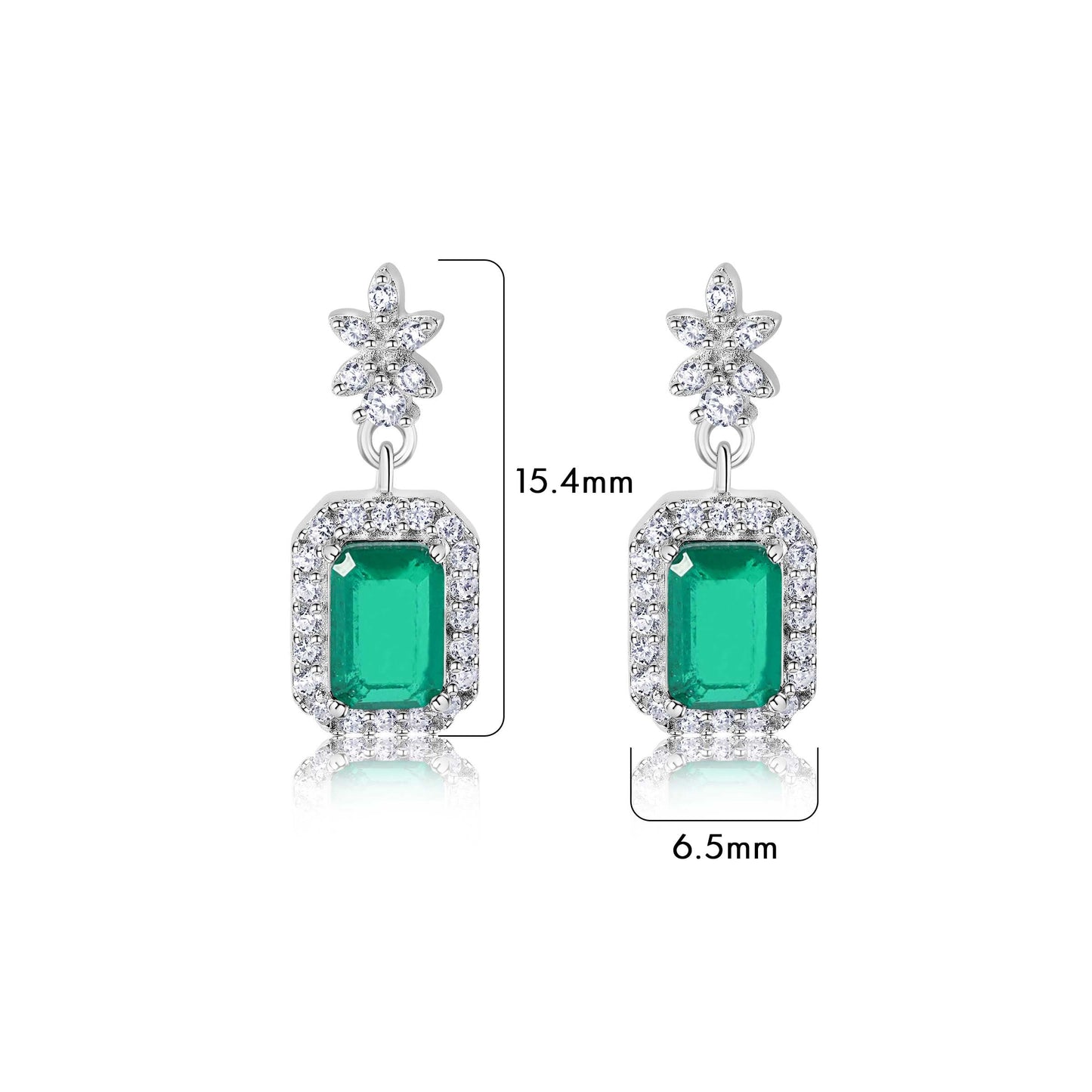 Rhodium Plated 925 Sterling Silver Dangling Green CZ Stud Earrings - BGE00746