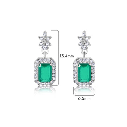 Rhodium Plated 925 Sterling Silver Dangling Green CZ Stud Earrings - BGE00746