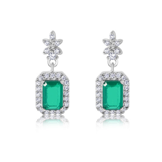 Rhodium Plated 925 Sterling Silver Dangling Green CZ Stud Earrings - BGE00746