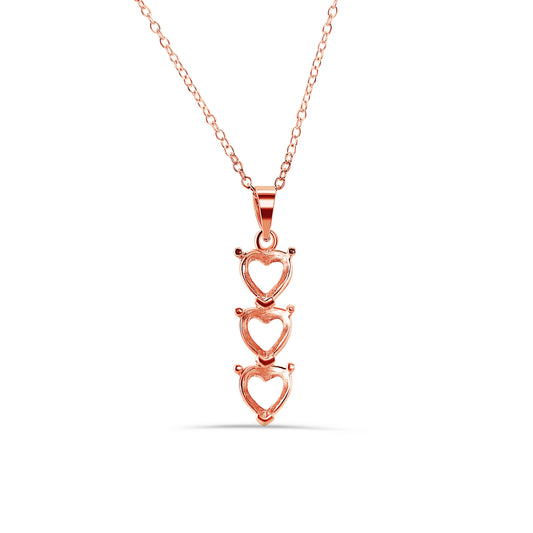 Rose Gold Plated 925 Sterling Silver Personalized 3 Heart Drop Mounting Necklace - BGP00780RGP