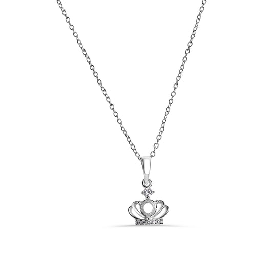 Silver 925 Rhodium Plated Crown Mounting Clear CZ Necklace - BGP01283