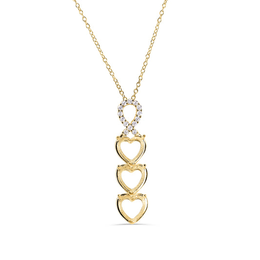 Gold Plated 925 Sterling Silver CZ Drop Down Heart Mounting Necklace - BGP01384GP