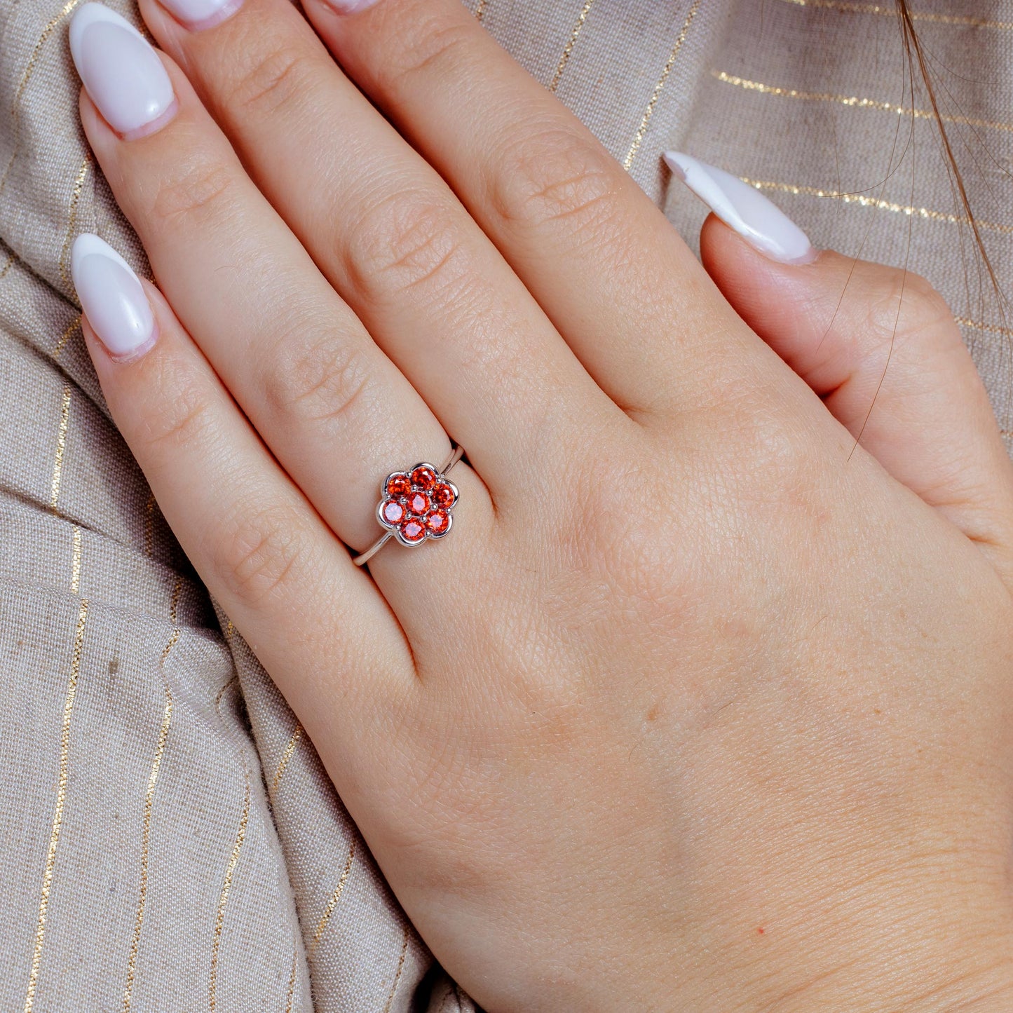 Rhodium Plated 925 Sterling Silver Flower Ring with Red CZ - BGR01152RED