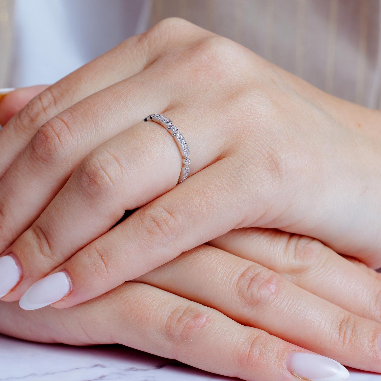 Rhodium Plated 925 Sterling Silver CZ Eternity Ring - BGR01186RHD