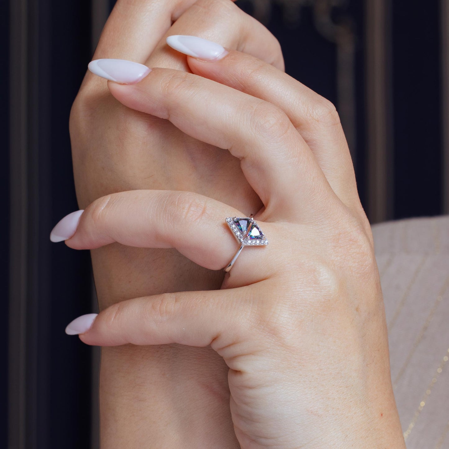 Rhodium Plated 925 Sterling Silver Diamond-Shaped Halo Mystic Topaz CZ Ring - BGR01265