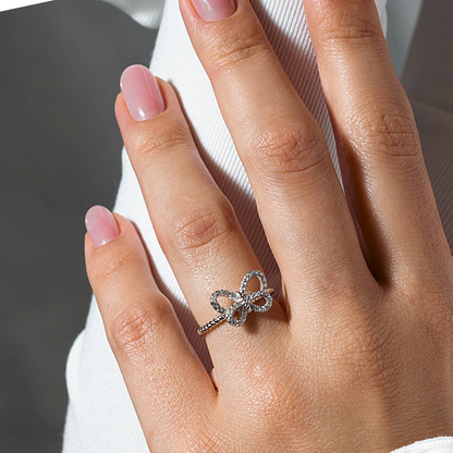 Rhodium Plated 925 Sterling Silver Open Butterfly Ring - BGR01284