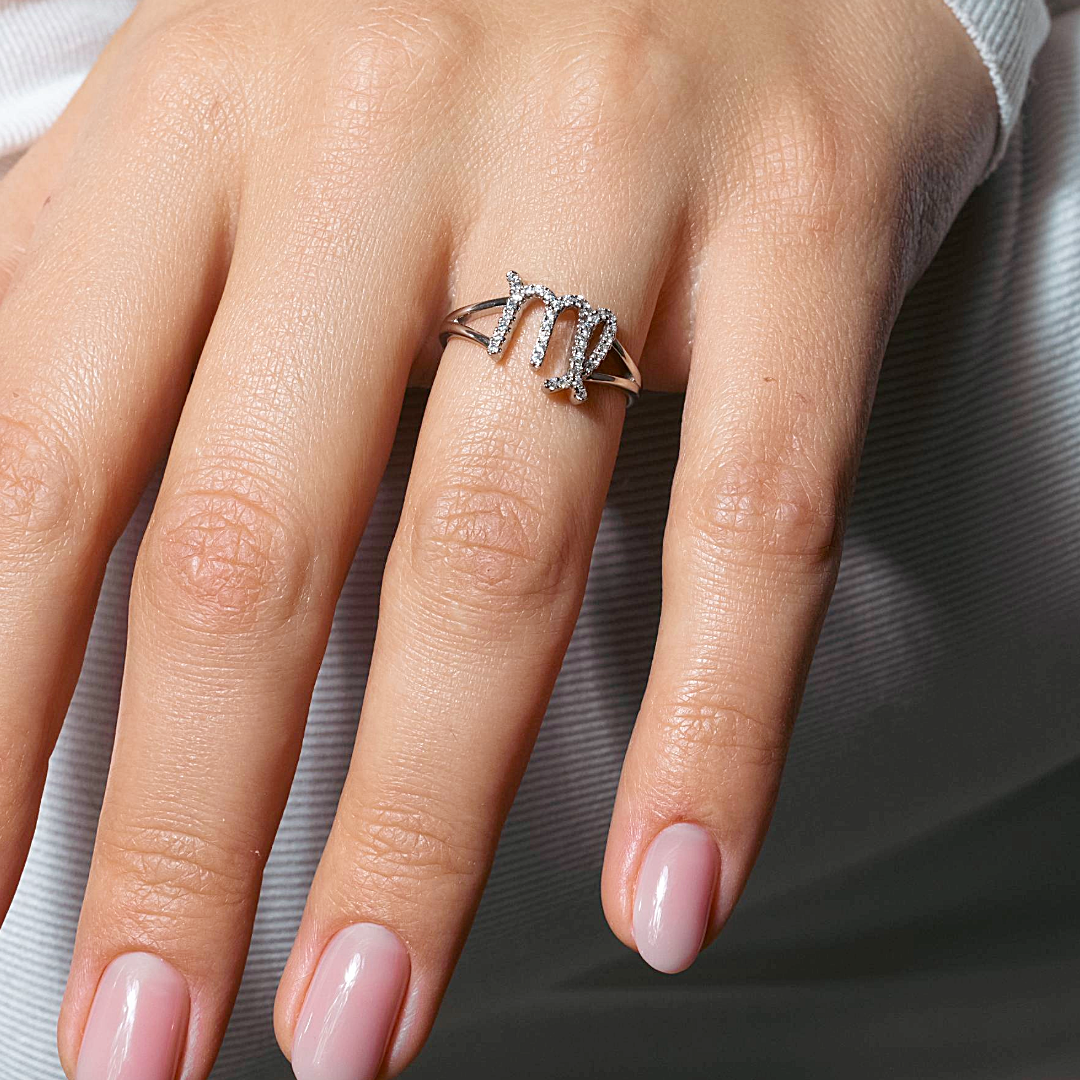 Rhodium Plated 925 Sterling Silver Virgo CZ Zodiac Sign Ring - BGR01322