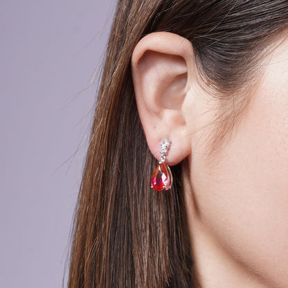 Rhodium Plated 925 Sterling Silver Teardrop Gradient Pink Orange CZ Set - BGS00590