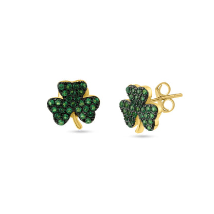 Gold Plated 925 Sterling Silver Mini Green Clover Set with CZ - BGS00610