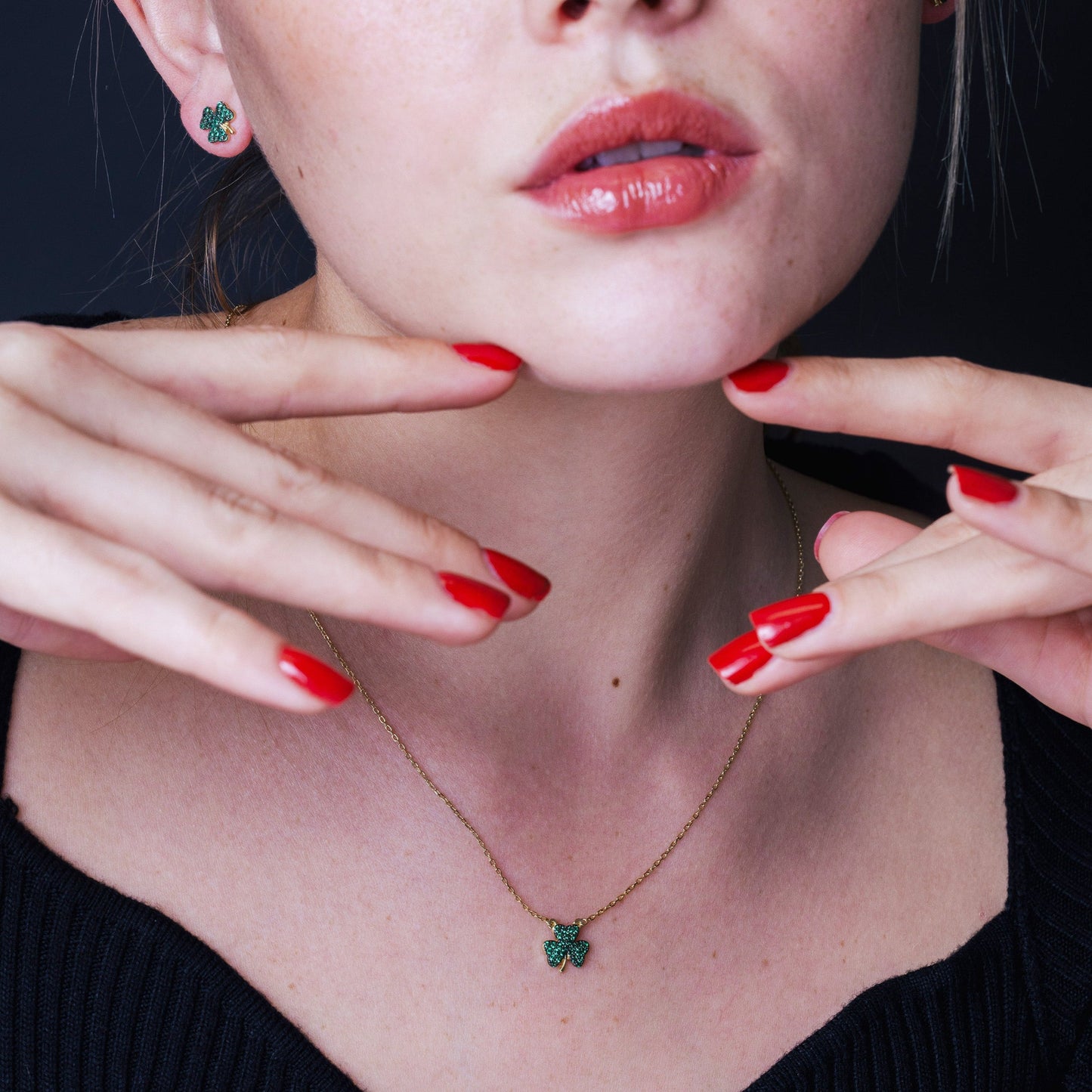 Clearance-Gold Plated 925 Sterling Silver Mini Green Clover Set with CZ - BGS00610