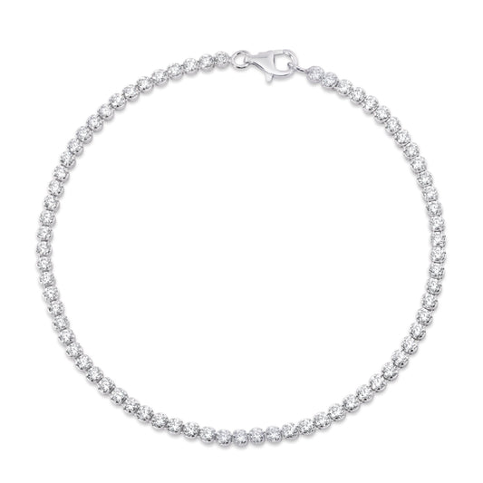 925 Sterling Rhodium Plated 2.4mm Tennis Clear CZ Bracelet - BSB0014