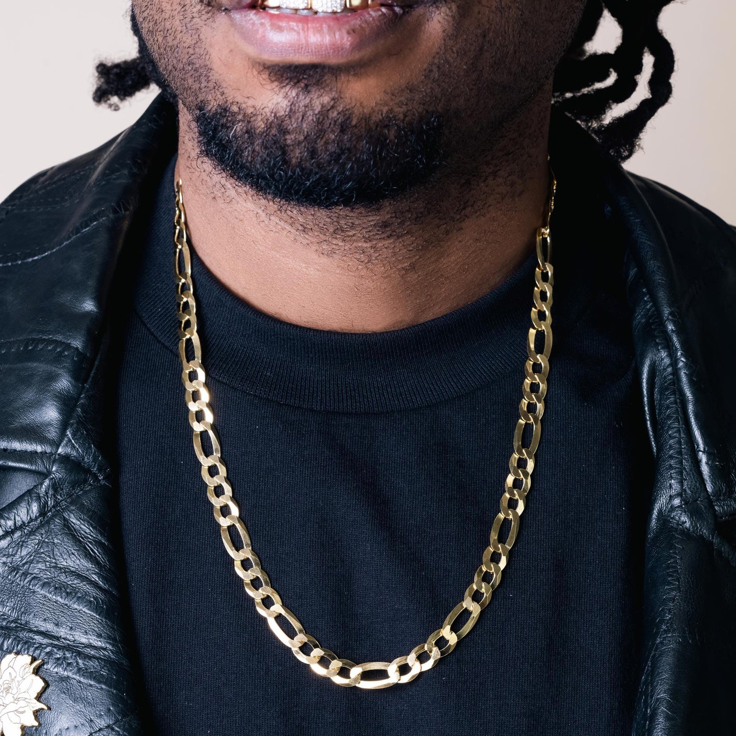 Silver Gold Plated Super Flat Figaro 180 Chain or Bracelet 7.8mm - CH275 GP