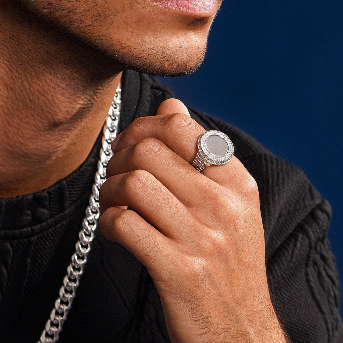 Rhodium Plated 925 Sterling Silver Round CZ Mirror Disc Ring - GMR00309