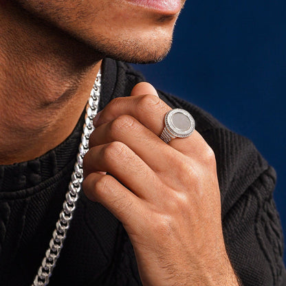 Rhodium Plated 925 Sterling Silver Round CZ Mirror Disc Ring - GMR00309