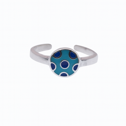 Silver 925 Rhodium Plated Blue Enamel Polka Dot  Toe Ring - CZTR016