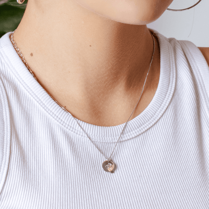Rhodium Plated 925 Sterling Silver Disc Foot Print Box Chain Necklace - DIN00107RH