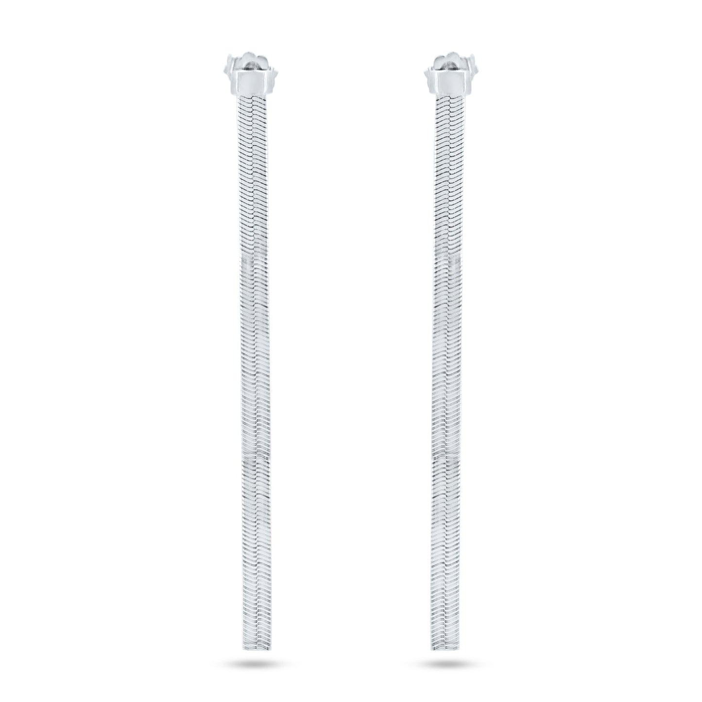Rhodium Plated 925 Sterling Silver Herringbone Dangling Stud Earrings - ECE00065RH