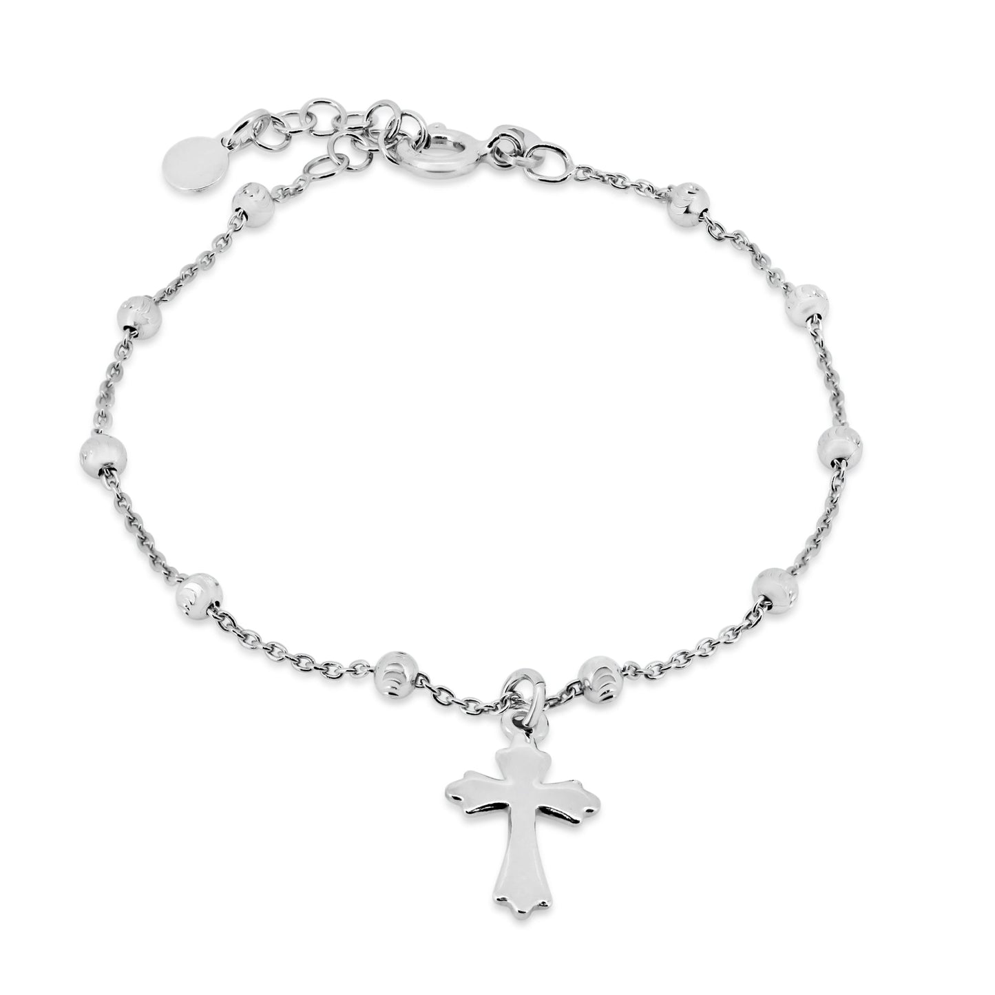 Rhodium Plated 925 Sterling Silver DC Bead Rosary Bracelet - GCB00001-RH