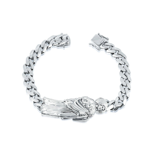 Rhodium Plated 925 Sterling Silver St Jude Cuban 8.8mm Cuban Bracelet - GMB00123