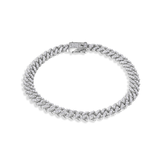 Rhodium Plated 925 Sterling Silver 6.6mm CZ Encrusted Monaco Bracelet - GMB00130