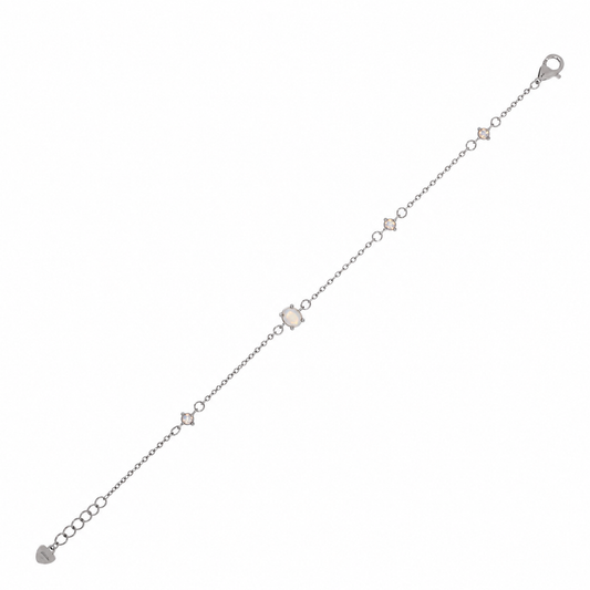 Rhodium Plated 925 Sterling Silver Round & Oval Multi Opal Adjustable Bracelet - GMB00201