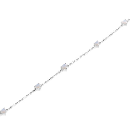 Rhodium Plated 925 Sterling Silver Multi Heart Opal Adjustable Bracelet  - GMB00202