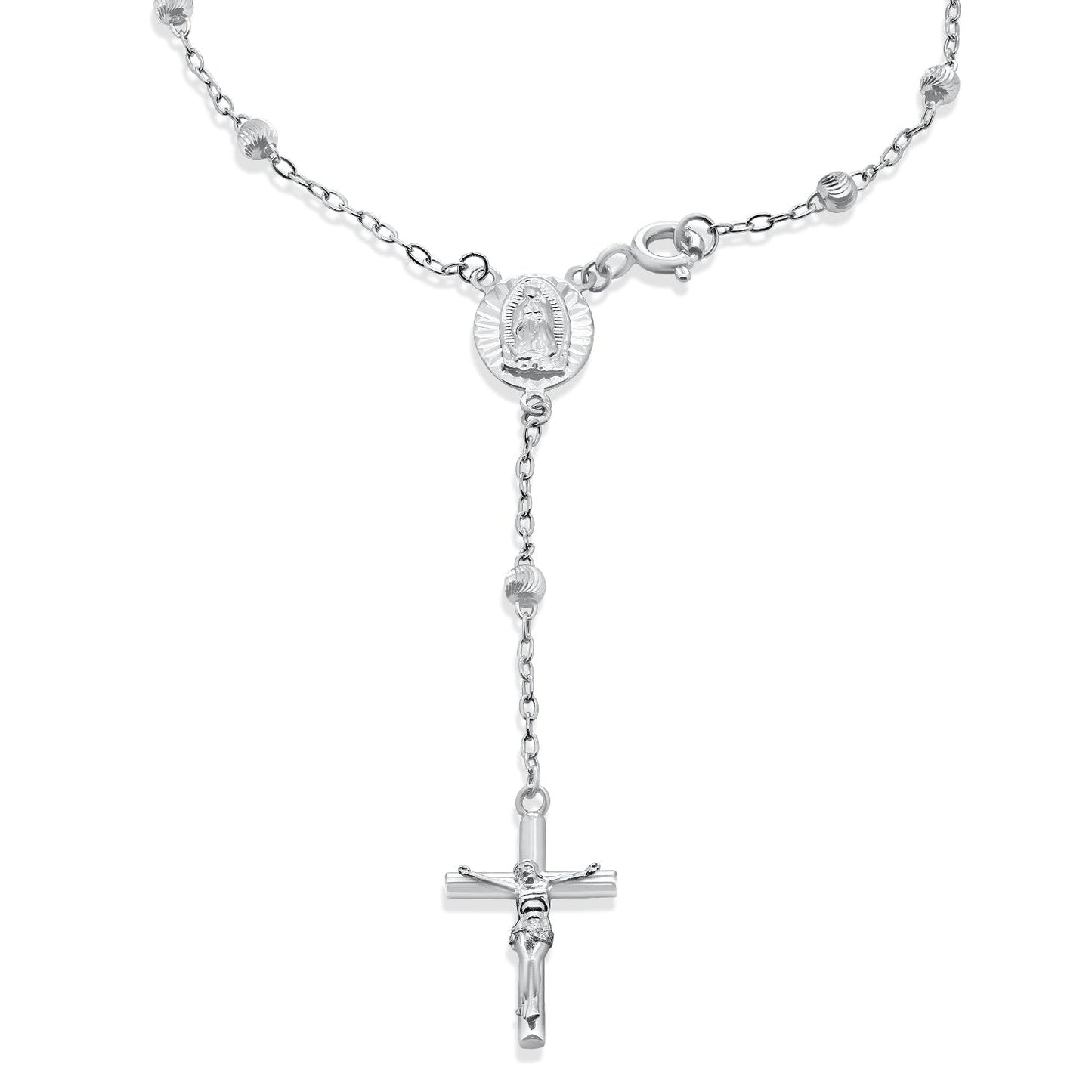 Rhodium Plated 925 Sterling Silver Diamond Cut Rosary Bracelet- GMB00203
