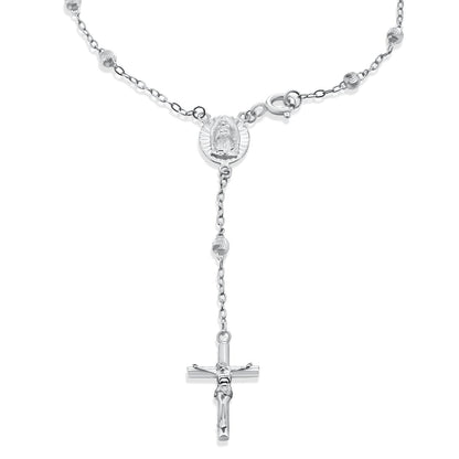 Rhodium Plated 925 Sterling Silver Diamond Cut Rosary Bracelet- GMB00203