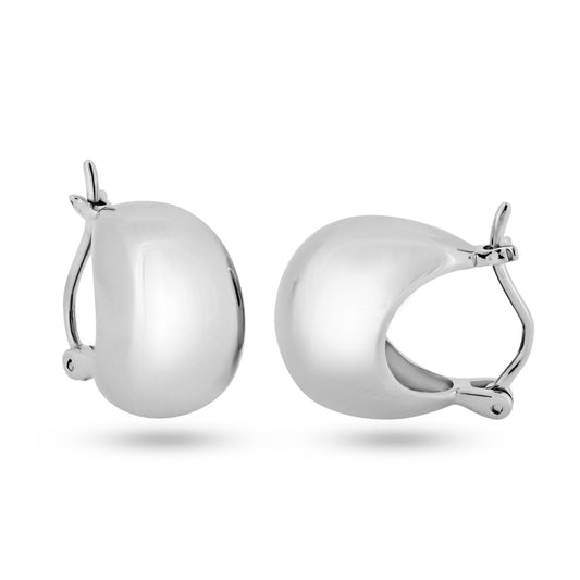 Rhodium Plated 925 Sterling Silver Puff Huggie Hoop Earrings - GME00139