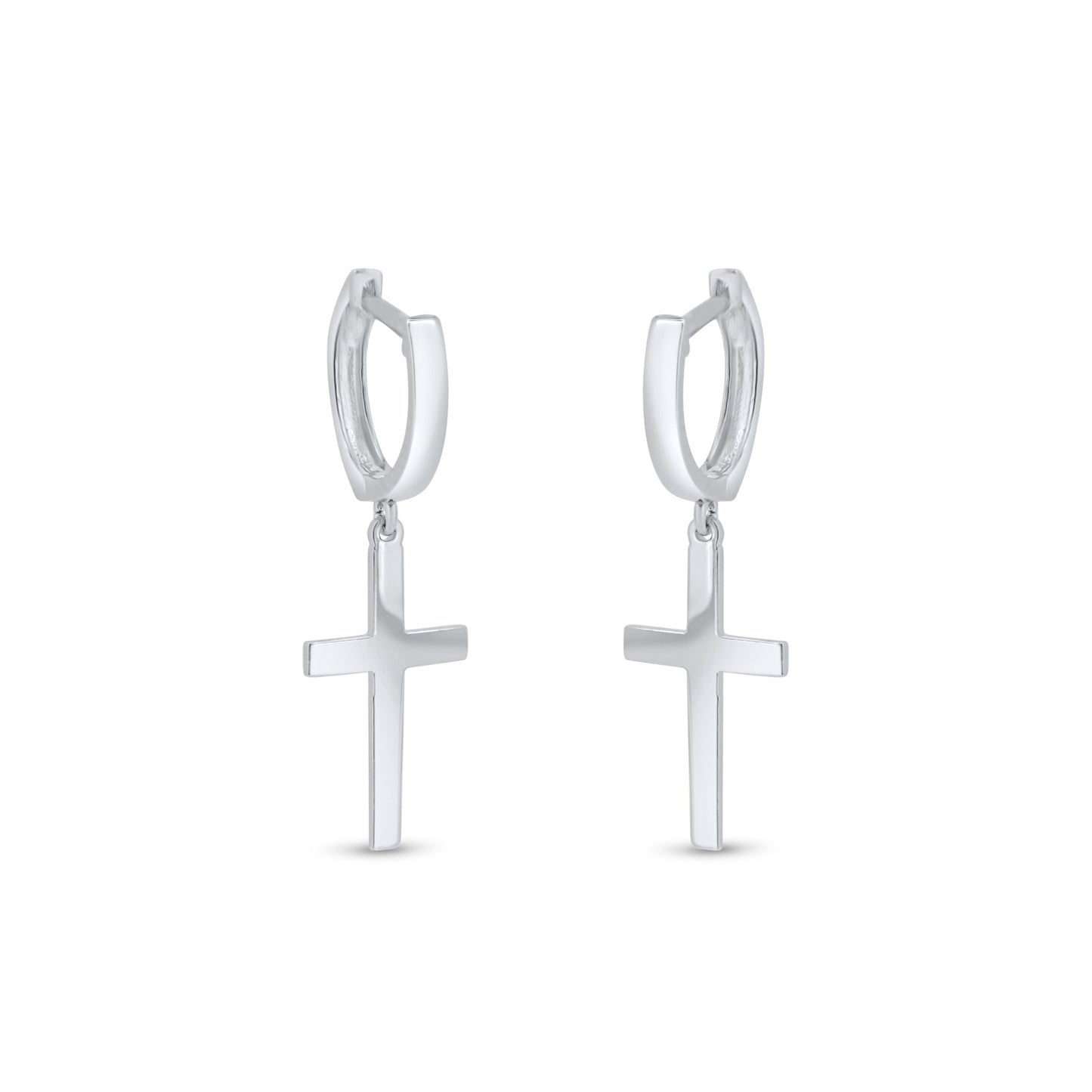 Rhodium Plated 925 Sterling Silver Cross 10mm Hoop Huggie Earrings - GME00147