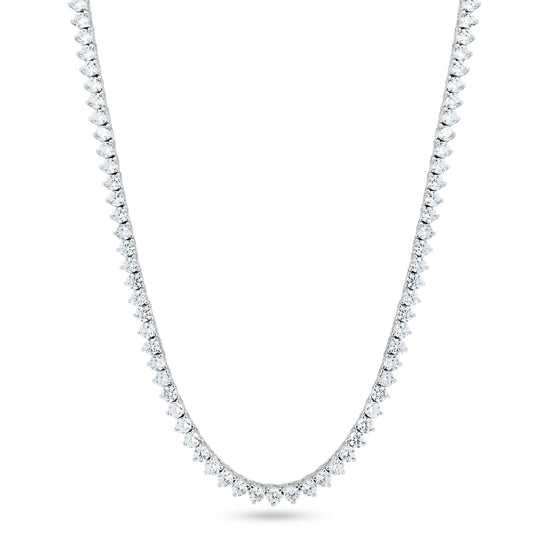 Silver 925 Rhodium Plated Round CZ Prong Set Tennis Necklace - GMN00196 | Silver Palace Inc.