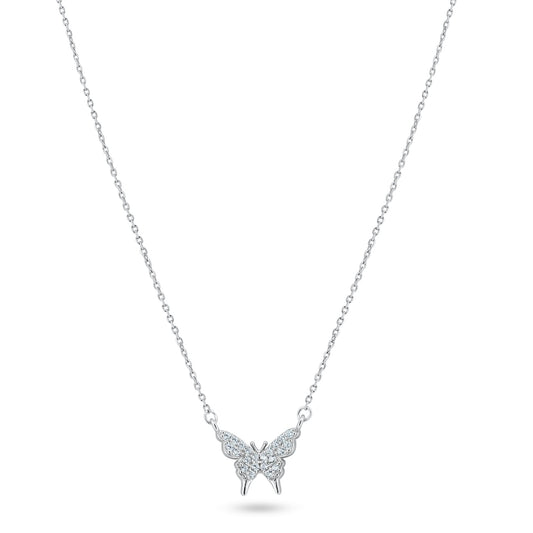 Rhodium Plated 925 Sterling Silver CZ Butterfly Necklace - GMN00199