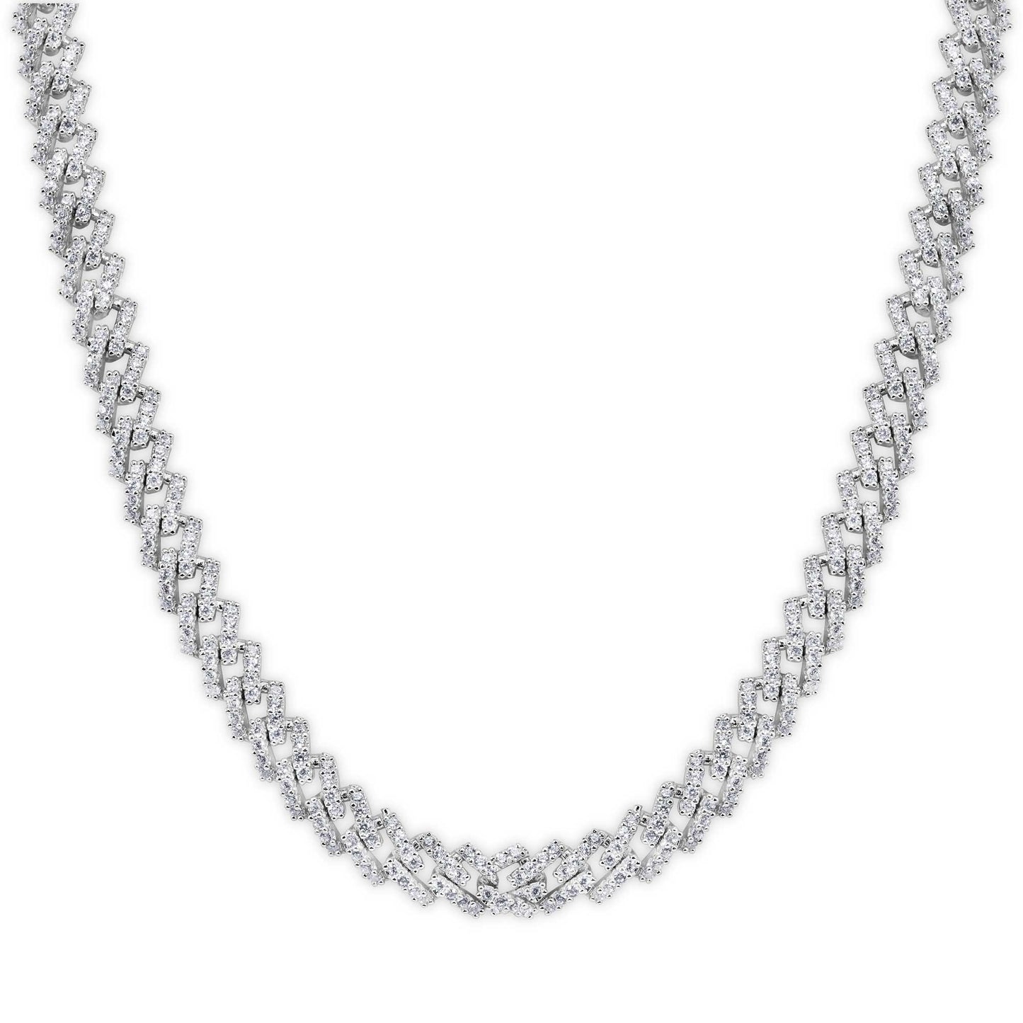 Rhodium Plated 925 Sterling Silver 5.5mm CZ Encrusted Monaco Chain or Bracelet - GMN00212 | GMB00129