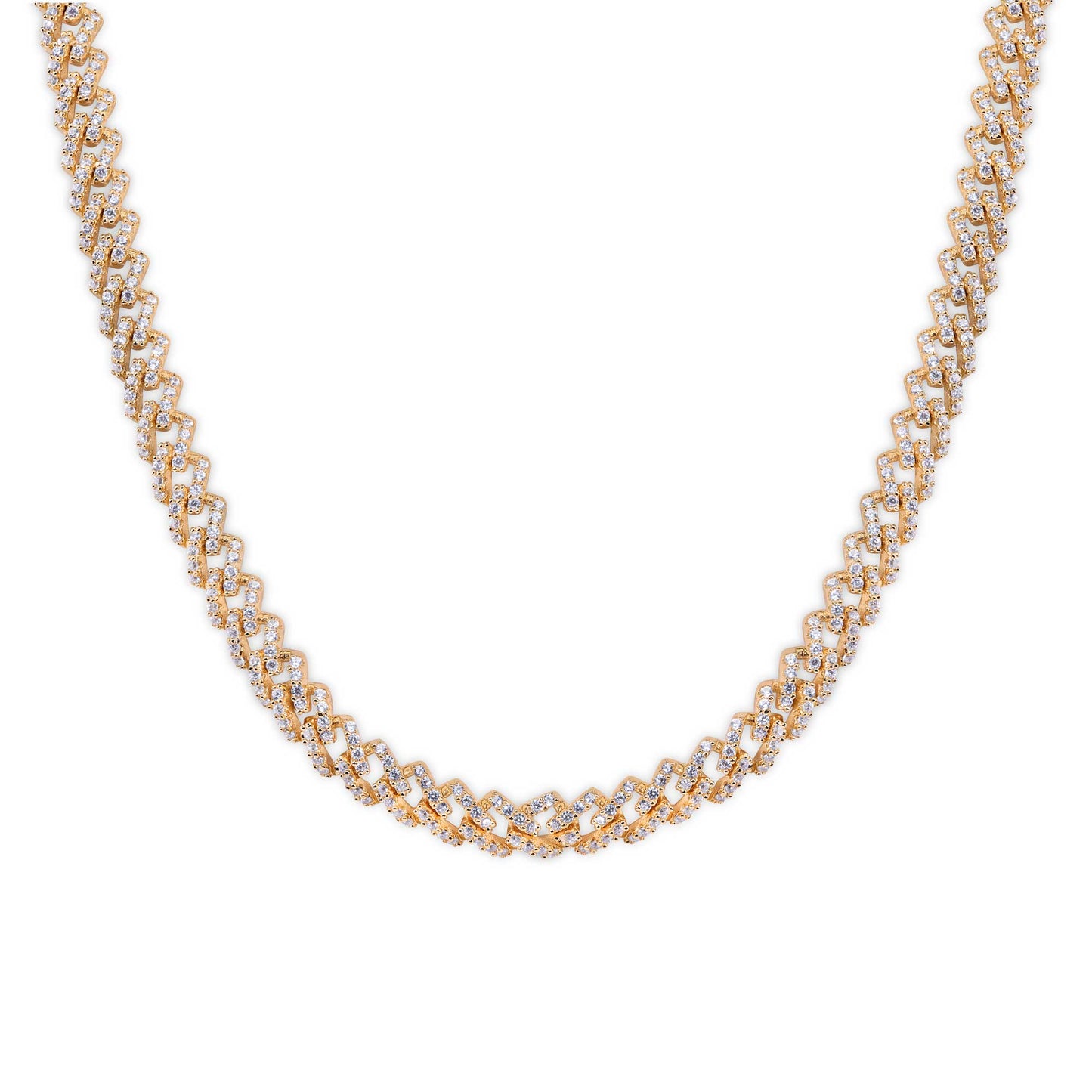 Gold Plated 925 Sterling Silver 5.5mm CZ Encrusted Monaco Chain or Bracelet - GMN00212GP | GMB00129GP