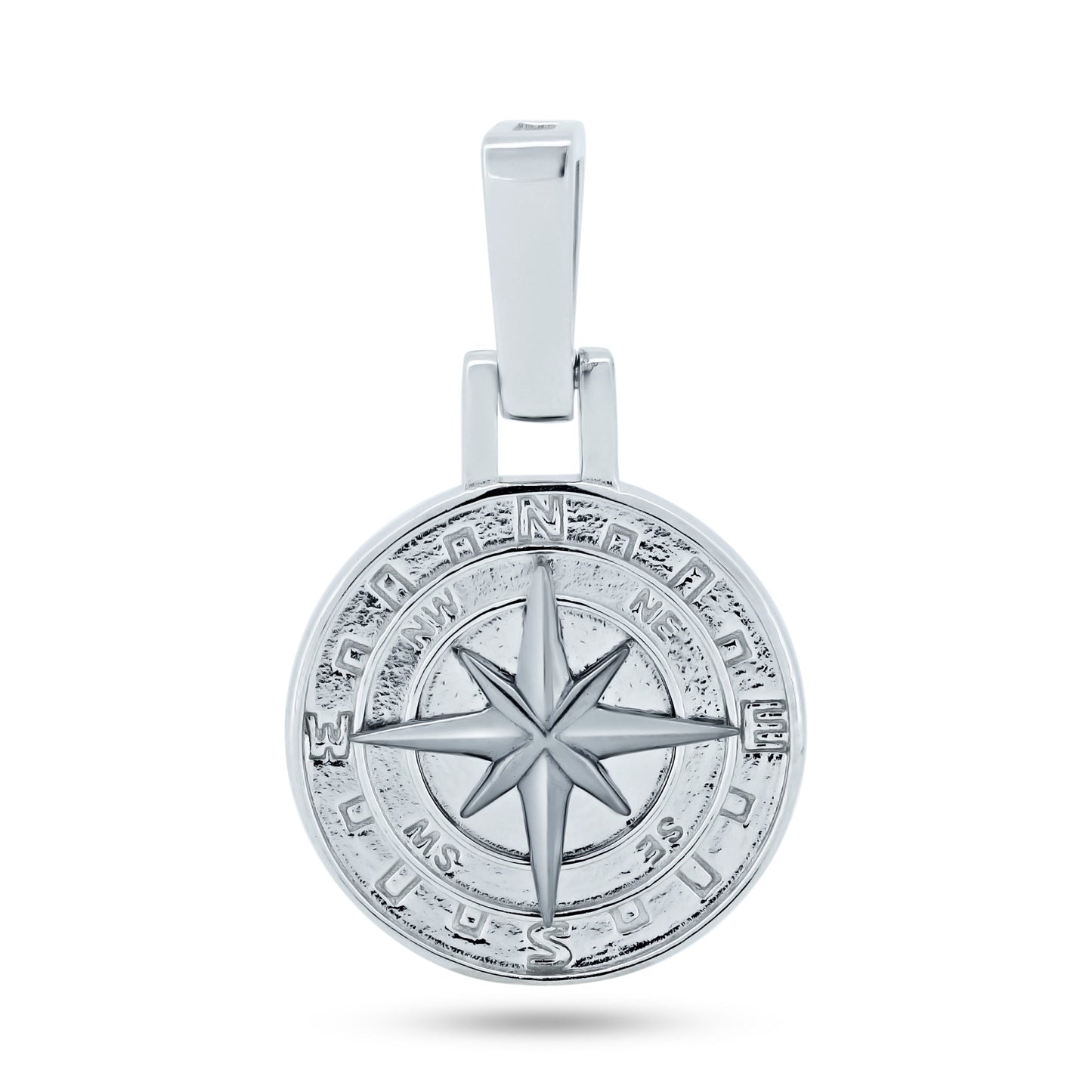 Rhodium Plated 925 Sterling Silver CZ Small Northern Star Medallion Pendant - GMP00105