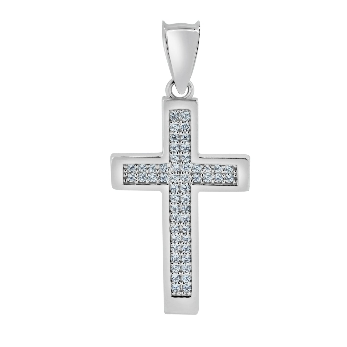 Rhodium Plated 925 Sterling Silver CZ Cross Pendant - GMP00110