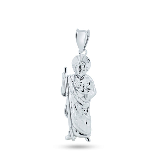 Rhodium Plated 925 Sterling Silver CZ St. Jude Charm Pendant - GMP00127