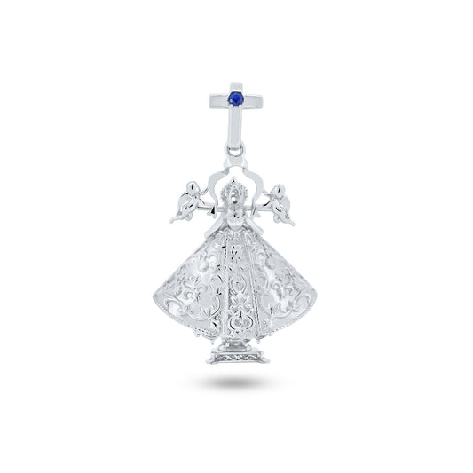 Rhodium Plated 925 Sterling Silver Virgen De San Juan De Los Lagos 22mm Pendant - GMP00129