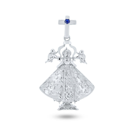 Rhodium Plated 925 Sterling Silver Blue CZ San Juan De Los Lagos Pendant - GMP00130