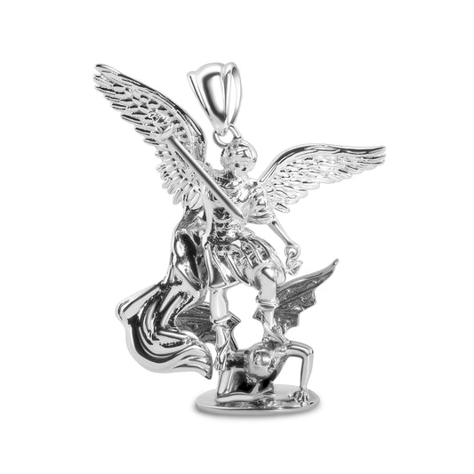 Black Rhodium 925 Sterling Silver Saint Michael Archangel Small Pendant - GMP00151