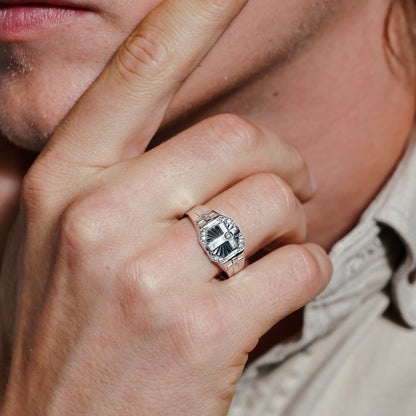 Rhodium Plated 925 Sterling Silver Moissanite or CZ Men's Cross CZ Ring - MGMR00318 | GMR00318