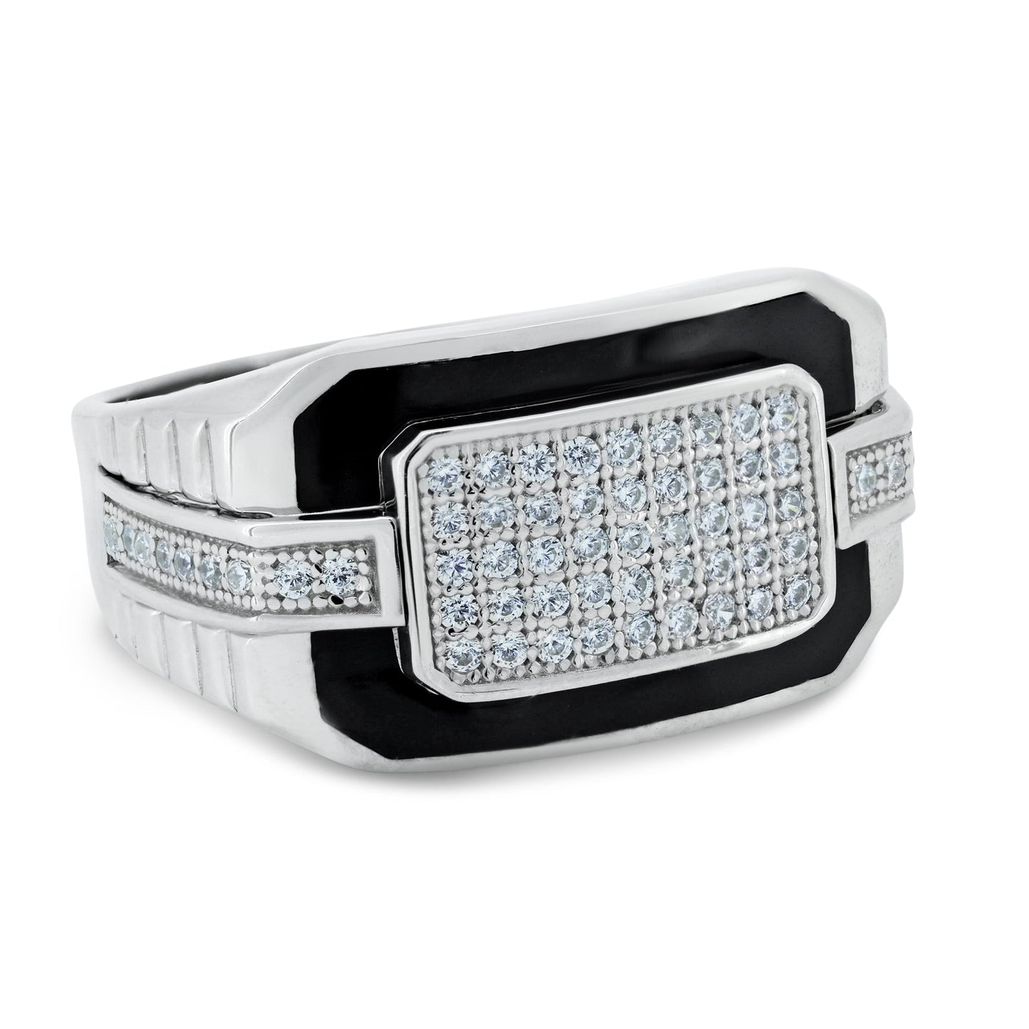 Silver 925 Rhodium Plated Multi Row CZ Black Enamel Ring - GMR00345 | Silver Palace Inc.