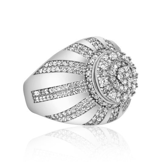 Men's Sterling 925 Sterling Silver Rhodium Dome CZ Encrusted Raising Sun Ring - GMR00352