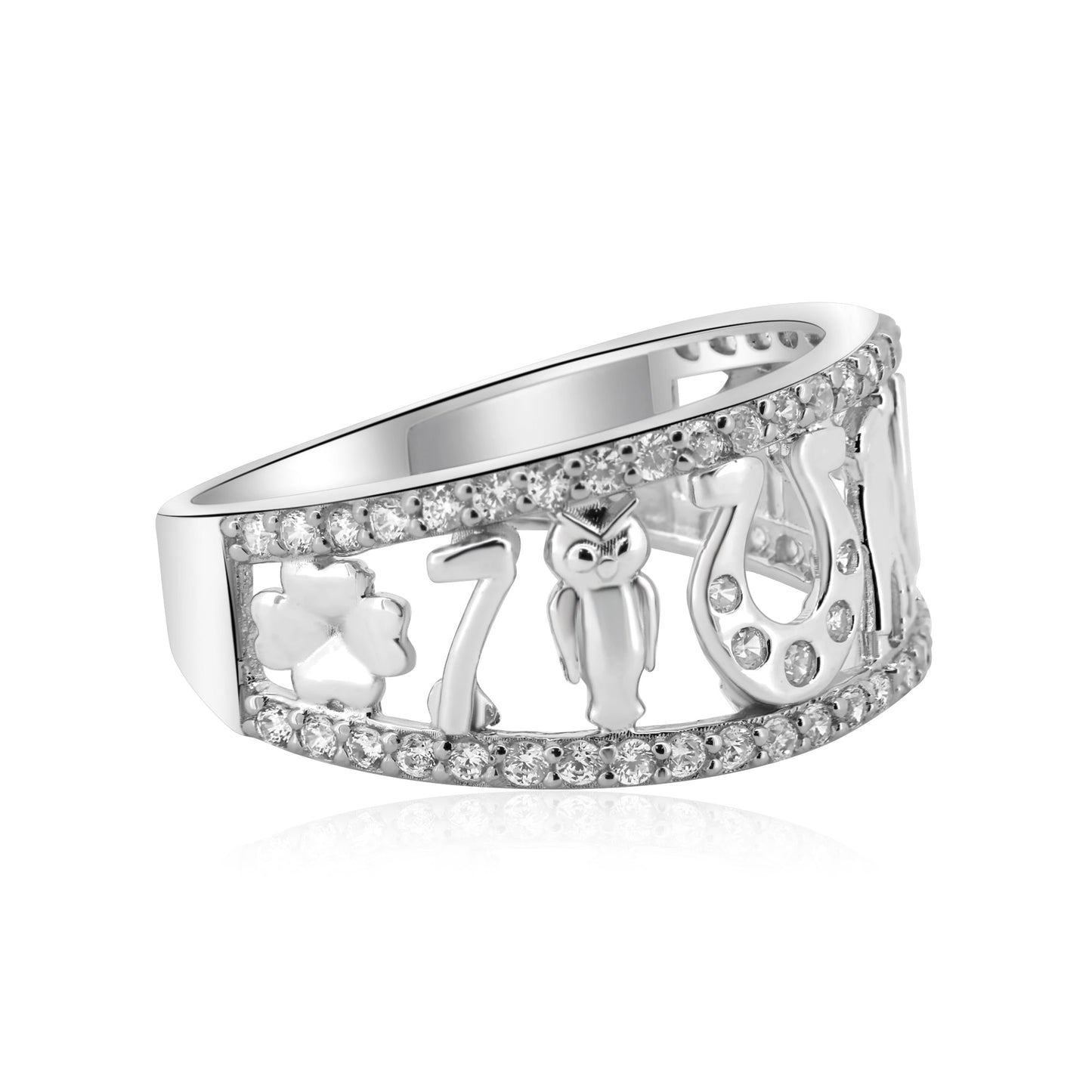 Rhodium Plated 925 Sterling Silver Moissanite or CZ Lucky Symbols Ring - MGMR00363 | GMR00363