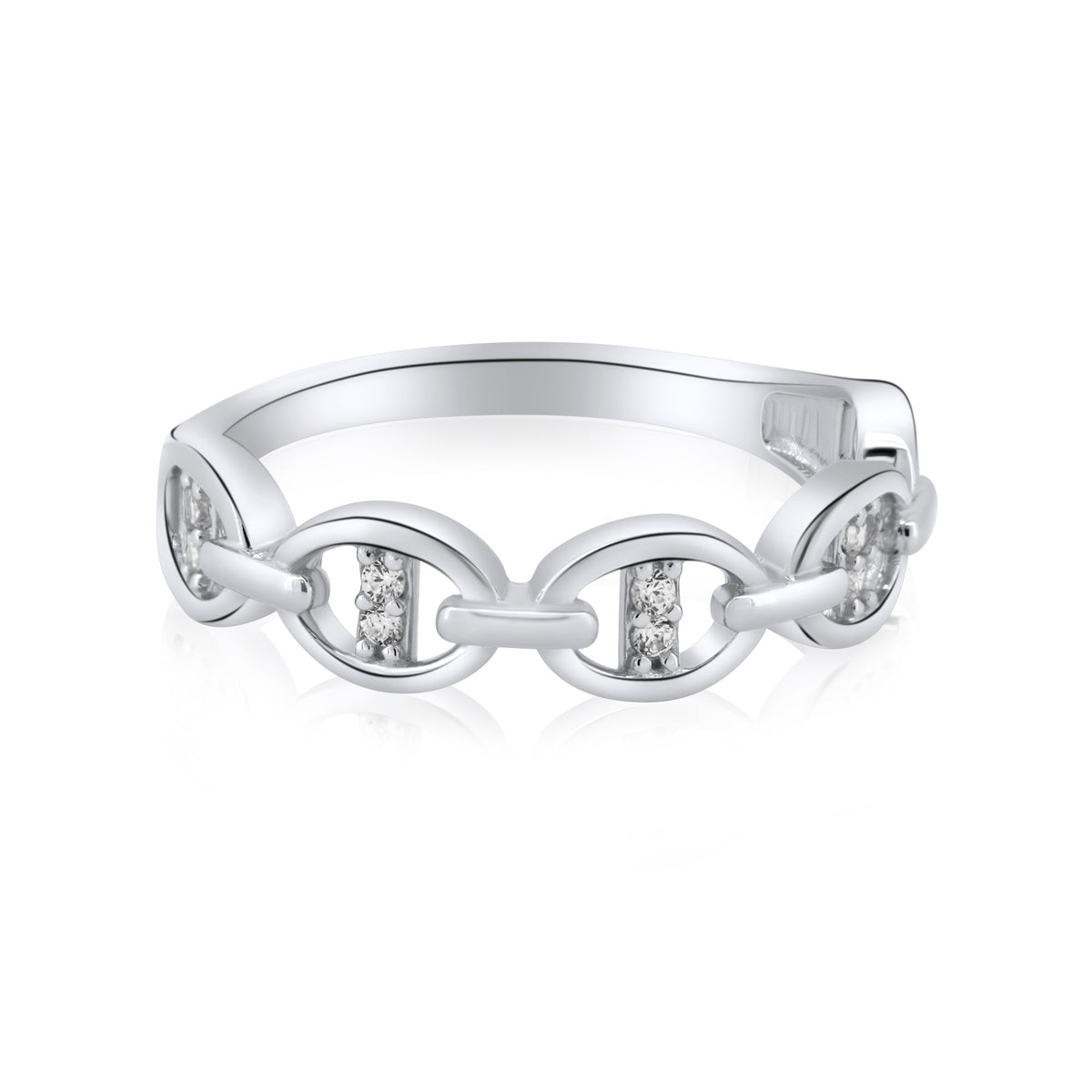 Rhodium Plated 925 Sterling Silver Moissanite or CZ Mariner Design Link Ring - MGMR00366 | GMR00366