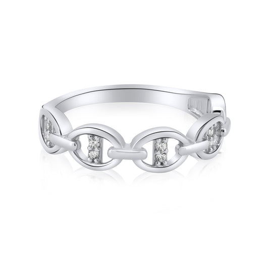 Rhodium Plated 925 Sterling Silver Moissanite or CZ Mariner Design Link Ring - MGMR00366 | GMR00366