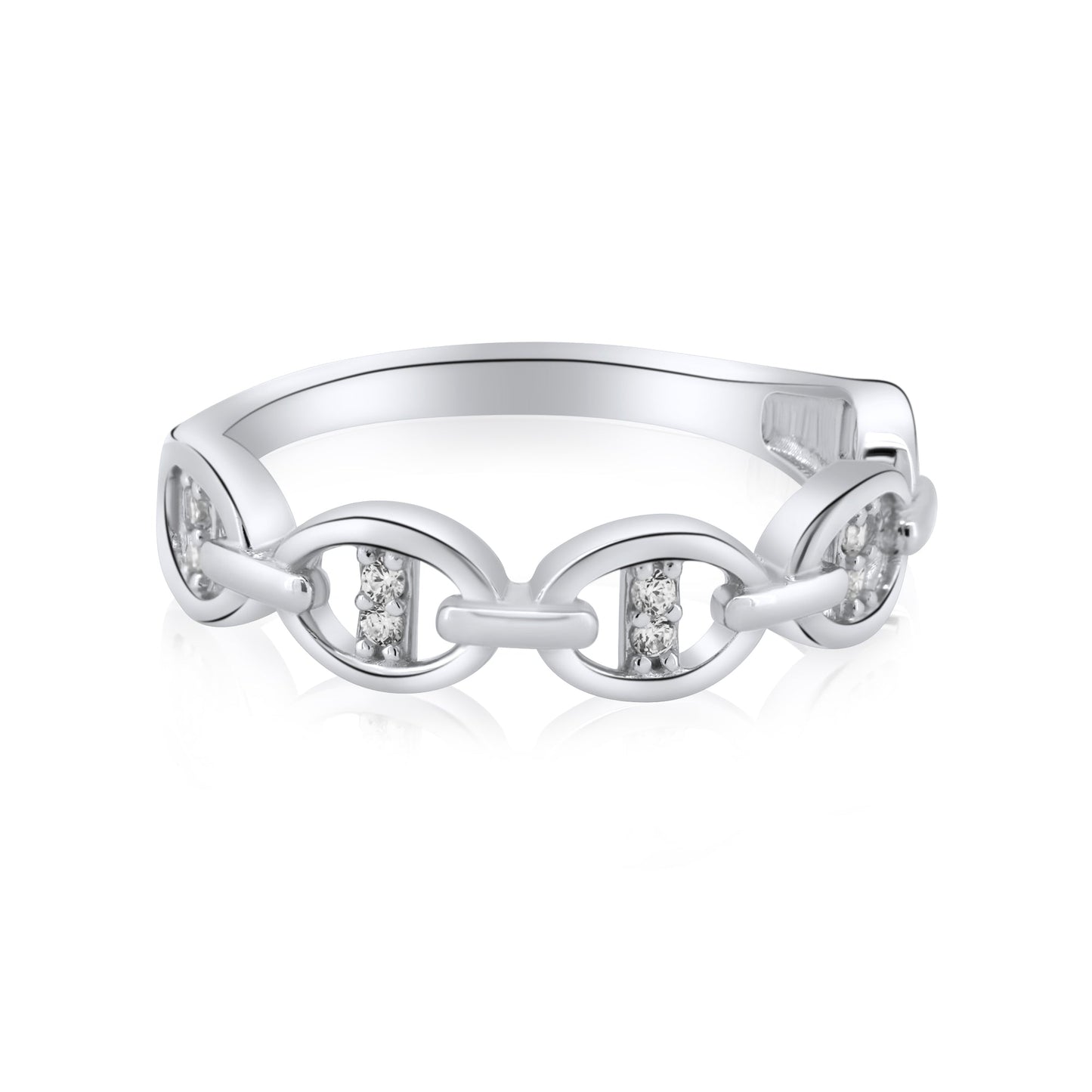 Rhodium Plated 925 Sterling Silver Moissanite or CZ Mariner Design Link Ring - MGMR00366 | GMR00366
