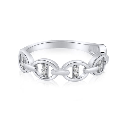 Rhodium Plated 925 Sterling Silver Moissanite or CZ Mariner Design Link Ring - MGMR00366 | GMR00366