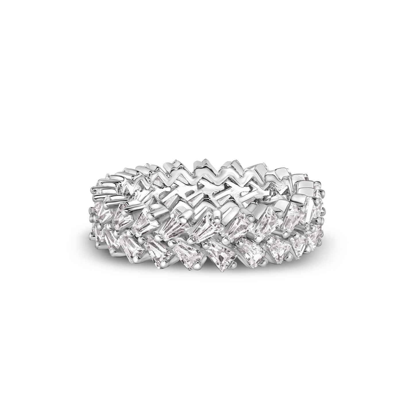 Rhodium Plated 925 Sterling Silver Moissanite or CZ Double Eternity Band Baguette Ring - MGMR00369 | GMR00369